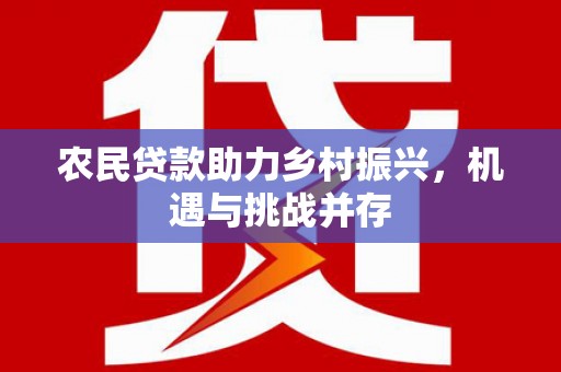 久治农民贷款助力乡村振兴，机遇与挑战并存