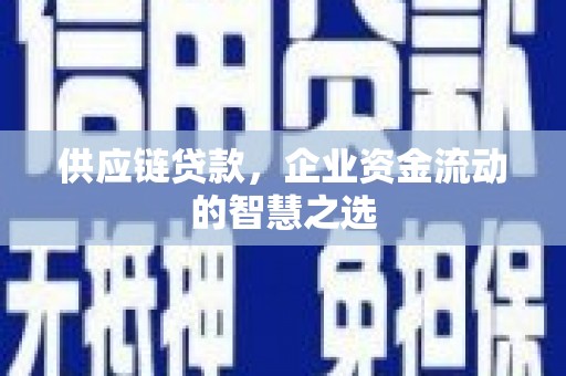 久治供应链贷款，企业资金流动的智慧之选
