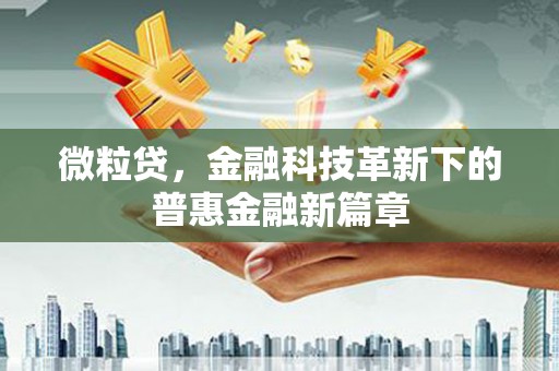 久治微粒贷，金融科技革新下的普惠金融新篇章