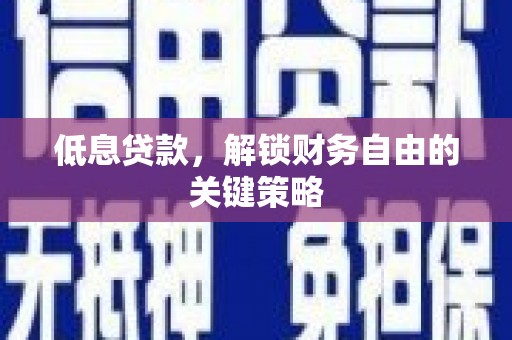 久治低息贷款，解锁财务自由的关键策略