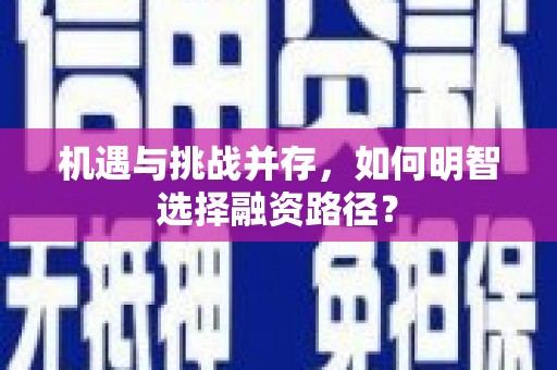 久治机遇与挑战并存，如何明智选择融资路径？